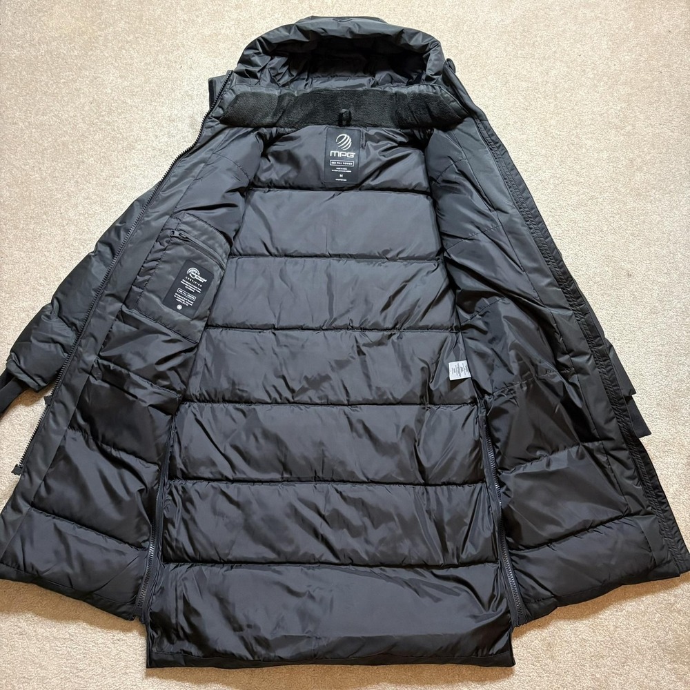 Mondetta MPG 650 Down Parka Jacket Mens Medium Black Long Hooded Puffer Coat - Picture 4 of 15